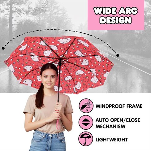 Hello Kitty Apples Umbrella, Compact Auto Open and Close, Durable Frame, Matching Sleeve, Red in Saudi Arabia