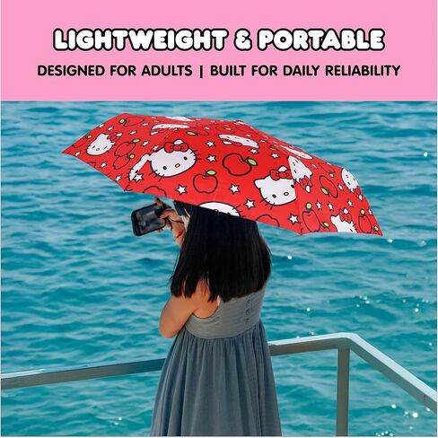 Hello Kitty Apples Umbrella, Compact Auto Open and Close, Durable Frame, Matching Sleeve, Red in Saudi Arabia