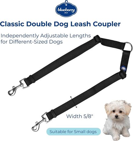 Blueberry Pet Essentials Durable Nylon Classic Double Dog Leash for Two Dogs | Medium/Large Dual Walking & Training Double Leash for Two Dogs | Dual Dog Leash Coupler in Multiple Colors | Black in Saudi Arabia