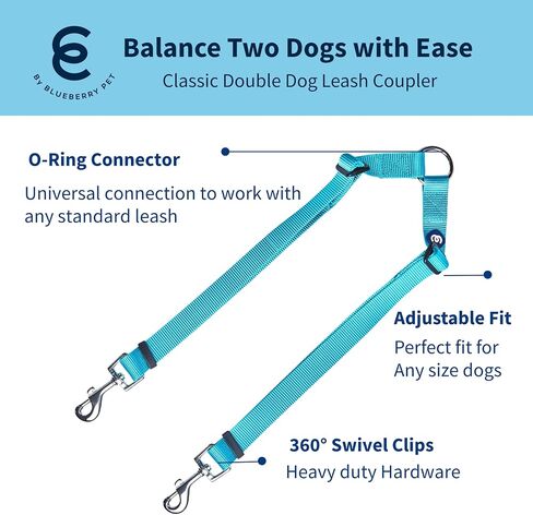 Blueberry Pet Essentials Durable Nylon Classic Double Dog Leash for Two Dogs | Medium/Large Dual Walking & Training Double Leash for Two Dogs | Dual Dog Leash Coupler in Multiple Colors | Black in Saudi Arabia