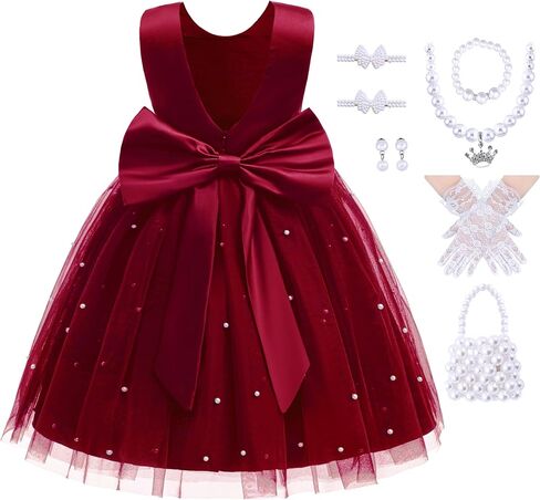 Akokvlar Girl V-Back Satin Flower Communion Dress Formal Birthday Party Wedding Prom Ball Gown in Saudi Arabia