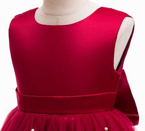 Akokvlar Girl V-Back Satin Flower Communion Dress Formal Birthday Party Wedding Prom Ball Gown in Saudi Arabia