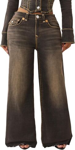 True Religion Women's Jessie Super Baggy Jeans – Flap Pockets & Super T Stitching in Saudi Arabia