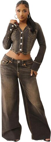 True Religion Women's Jessie Super Baggy Jeans – Flap Pockets & Super T Stitching in Saudi Arabia