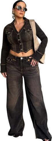 True Religion Women's Jessie Super Baggy Jeans – Flap Pockets & Super T Stitching in Saudi Arabia