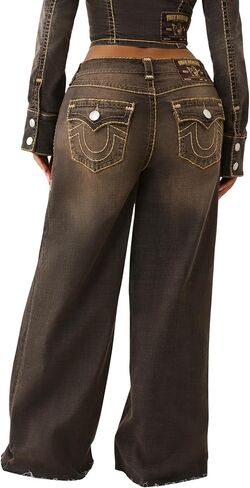 True Religion Women's Jessie Super Baggy Jeans – Flap Pockets & Super T Stitching in Saudi Arabia