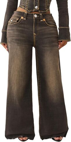True Religion Women's Jessie Super Baggy Jeans – Flap Pockets & Super T Stitching in Saudi Arabia