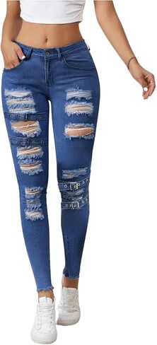 Floerns Women's Ripped Distressed High Waist Jeans Stretch Denim Pants in Saudi Arabia