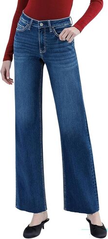 VERVET Women's Aileeah High Rise Slim Wide Leg Jeans in Saudi Arabia