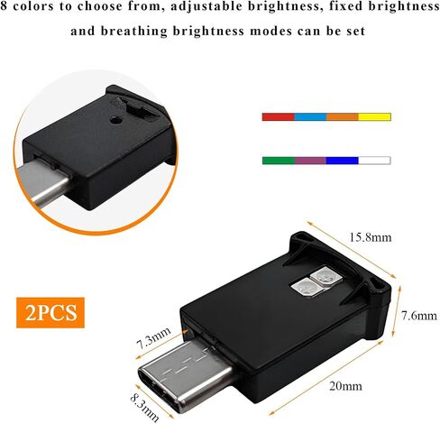 2 PCS USB Type C LED Ambient Light, 8 Colors RGB 5V Car Smart LED Atmosphere Lighting Night Lamp, Mini USB Adjustable Brightness Interior Light Decor for Home Car Laptop in Saudi Arabia