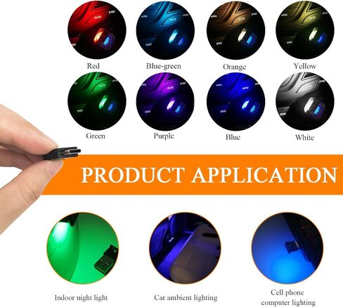 2 PCS USB Type C LED Ambient Light, 8 Colors RGB 5V Car Smart LED Atmosphere Lighting Night Lamp, Mini USB Adjustable Brightness Interior Light Decor for Home Car Laptop in Saudi Arabia
