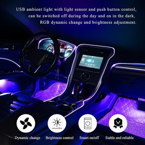 2 PCS USB Type C LED Ambient Light, 8 Colors RGB 5V Car Smart LED Atmosphere Lighting Night Lamp, Mini USB Adjustable Brightness Interior Light Decor for Home Car Laptop in Saudi Arabia