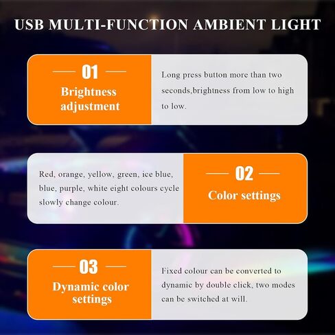 2 PCS USB Type C LED Ambient Light, 8 Colors RGB 5V Car Smart LED Atmosphere Lighting Night Lamp, Mini USB Adjustable Brightness Interior Light Decor for Home Car Laptop in Saudi Arabia