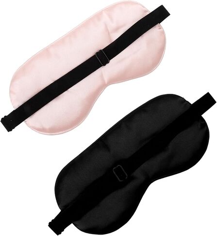 2 PCS Black Pink Satin Sleep Masks, Adjustable Silk Eye Mask for Sleeping, Eye Sleep Shade Cover, Blind Folds Soft Breathable Blindfold for Play Party Games Airplane Travel Essentials Cover Gifts in Saudi Arabia