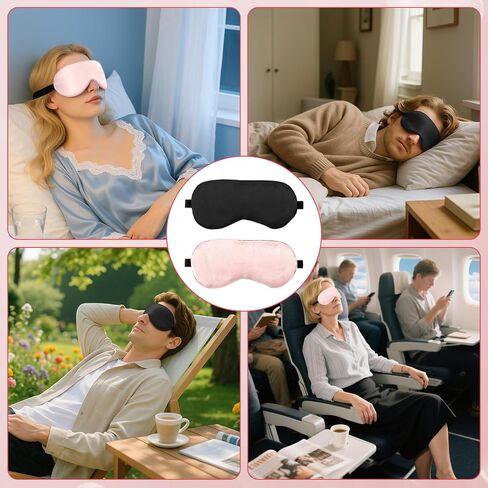 2 PCS Black Pink Satin Sleep Masks, Adjustable Silk Eye Mask for Sleeping, Eye Sleep Shade Cover, Blind Folds Soft Breathable Blindfold for Play Party Games Airplane Travel Essentials Cover Gifts in Saudi Arabia