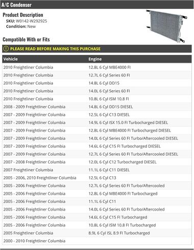 A/C Condenser - Compatible with 2000-2010 Freightliner Columbia in Saudi Arabia