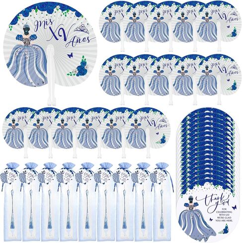 50 Sets Quinceanera Favors for Guests Thank You Folding Paper Fan with Card Handheld Fans with Princess Design Gifts Sweet 15 Party Supplies for Birthday Mis Quince Anos Celebration (Pink) in Saudi Arabia