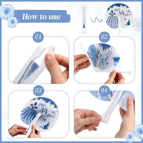 50 Sets Quinceanera Favors for Guests Thank You Folding Paper Fan with Card Handheld Fans with Princess Design Gifts Sweet 15 Party Supplies for Birthday Mis Quince Anos Celebration (Pink) in Saudi Arabia