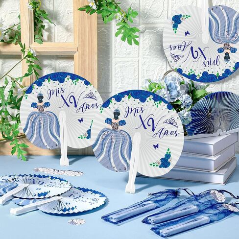 50 Sets Quinceanera Favors for Guests Thank You Folding Paper Fan with Card Handheld Fans with Princess Design Gifts Sweet 15 Party Supplies for Birthday Mis Quince Anos Celebration (Pink) in Saudi Arabia