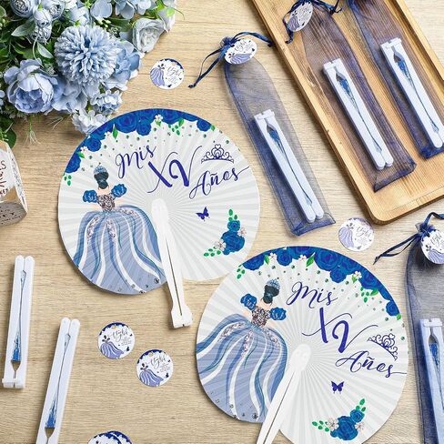 50 Sets Quinceanera Favors for Guests Thank You Folding Paper Fan with Card Handheld Fans with Princess Design Gifts Sweet 15 Party Supplies for Birthday Mis Quince Anos Celebration (Pink) in Saudi Arabia