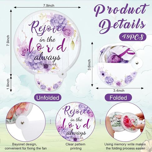 48Pcs Christian Church Folding Fans Bible Verse Flower Collapsible Handheld Fans with Storage Bags Wedding Party Favors for Women Church Services Summer Fall Gifts in Saudi Arabia
