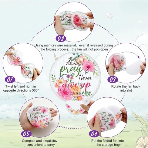 48Pcs Christian Church Folding Fans Bible Verse Flower Collapsible Handheld Fans with Storage Bags Wedding Party Favors for Women Church Services Summer Fall Gifts in Saudi Arabia