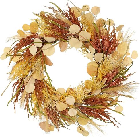 Fall Wreaths for Front Door 22" Autumn Wreaths for Indoor & Outdoor, Rustic Thanksgiving Wreath for Door, Mantel, Window, Wall, Fake Eucalyptus Wreath for Autumn, Halloween, Harvest, Christmas Decor in Saudi Arabia