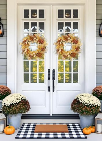 Fall Wreaths for Front Door 22" Autumn Wreaths for Indoor & Outdoor, Rustic Thanksgiving Wreath for Door, Mantel, Window, Wall, Fake Eucalyptus Wreath for Autumn, Halloween, Harvest, Christmas Decor in Saudi Arabia