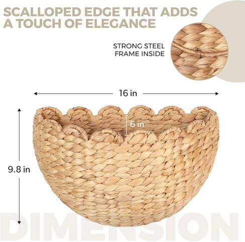 Handwoven Water Hyacinth Scalloped Hanging Basket, Wall Basket Hanging for Flowers Front Door Entryway, Living Room Scalloped Décor Wall Hanging Baskets 16" x 10" x 7"In, Boho Hanging Storage(Natural) in Kuwait