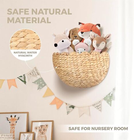 Handwoven Water Hyacinth Scalloped Hanging Basket, Wall Basket Hanging for Flowers Front Door Entryway, Living Room Scalloped Décor Wall Hanging Baskets 16" x 10" x 7"In, Boho Hanging Storage(Natural) in Kuwait