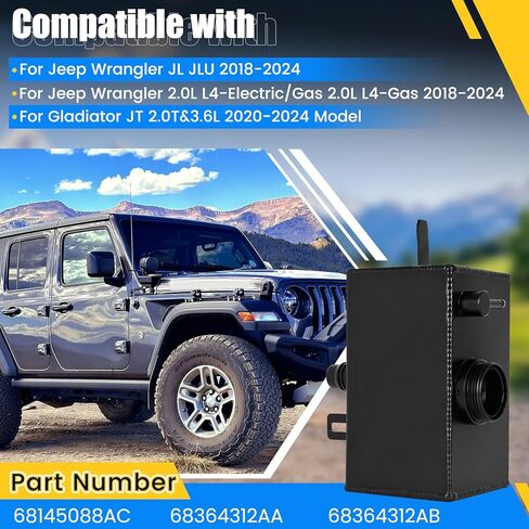 خزان خزان سائل التبريد من سبائك الألومنيوم 68364312AC، متوافق مع Jeep Wrangler JL JLU 2018-Present، Gladiator JT 2.0&3.6L 2020-Present زجاجة توسيع سائل التبريد، زجاجة معدنية تحل محل الزجاجة البلاستيكية in Kuwait