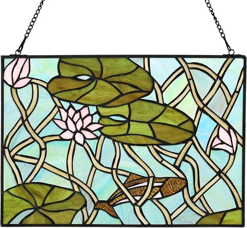 YOURANJU Stained Glass Window Hanging Handicraft Purple Lily Rectangular Glass Window Panel 16"X11" Tiffany Flower Style Window Suncatcher Perfect Window Hangings Housewarming Gift (With Chain Hook) in Saudi Arabia