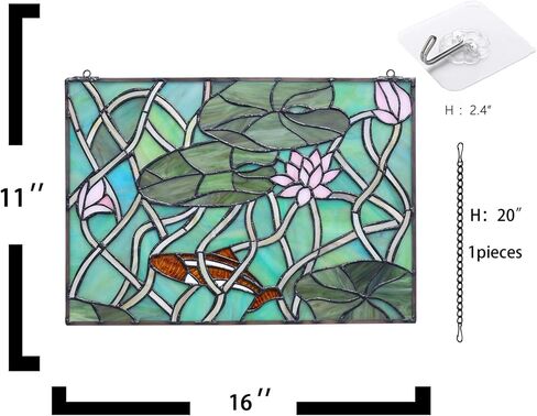 YOURANJU Stained Glass Window Hanging Handicraft Purple Lily Rectangular Glass Window Panel 16"X11" Tiffany Flower Style Window Suncatcher Perfect Window Hangings Housewarming Gift (With Chain Hook) in Saudi Arabia
