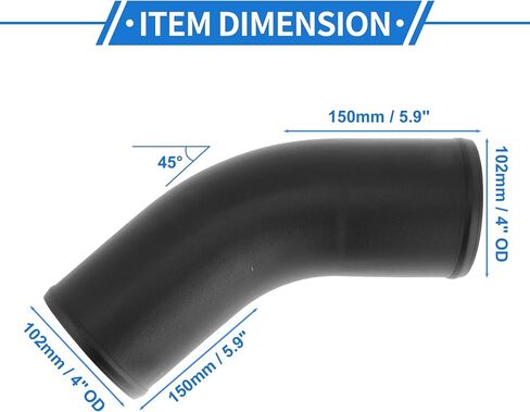 4" OD 45 Degree Bend 6064 Aluminum Alloy Tube Intercooler Pipe Surface Blasting Air Intake Connection Hose W/Double Bead Roll 5.9" Length Black in Saudi Arabia