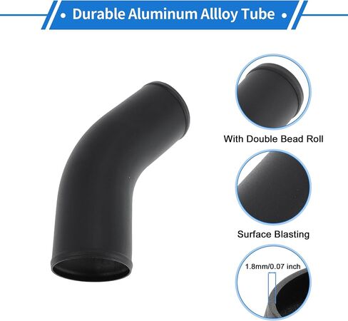 4" OD 45 Degree Bend 6064 Aluminum Alloy Tube Intercooler Pipe Surface Blasting Air Intake Connection Hose W/Double Bead Roll 5.9" Length Black in Saudi Arabia