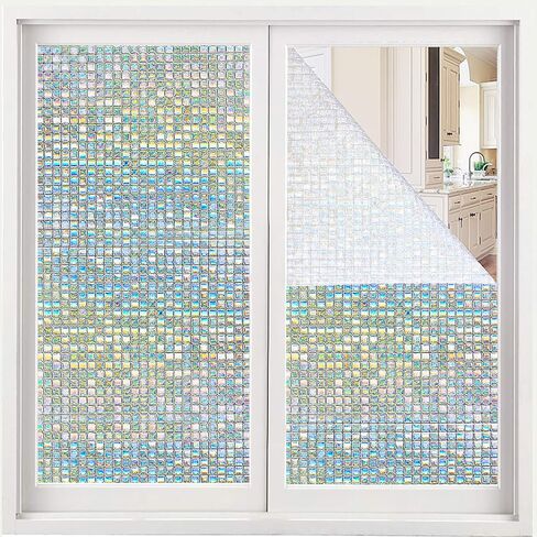 Window Privacy Film Rainbow Static Clings 3D Window Stickers for Glass Door Home Heat Control Anti UV 11.6 x 78.7 Inches in Saudi Arabia