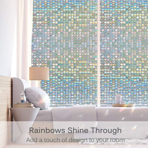 Window Privacy Film Rainbow Static Clings 3D Window Stickers for Glass Door Home Heat Control Anti UV 11.6 x 78.7 Inches in Saudi Arabia