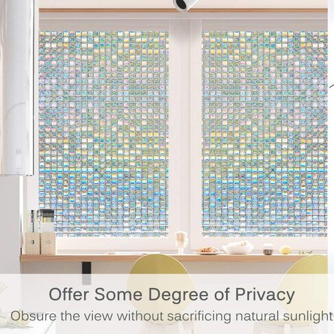 Window Privacy Film Rainbow Static Clings 3D Window Stickers for Glass Door Home Heat Control Anti UV 11.6 x 78.7 Inches in Saudi Arabia