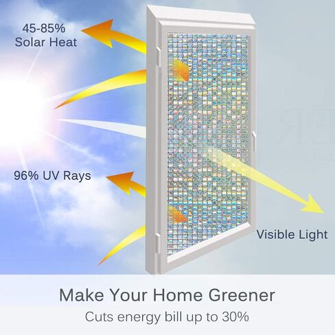 Window Privacy Film Rainbow Static Clings 3D Window Stickers for Glass Door Home Heat Control Anti UV 11.6 x 78.7 Inches in Saudi Arabia
