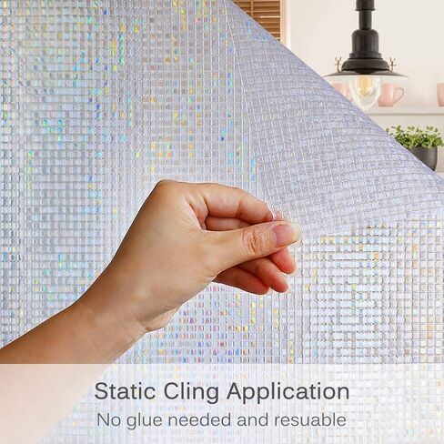 Window Privacy Film Rainbow Static Clings 3D Window Stickers for Glass Door Home Heat Control Anti UV 11.6 x 78.7 Inches in Saudi Arabia