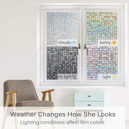 Window Privacy Film Rainbow Static Clings 3D Window Stickers for Glass Door Home Heat Control Anti UV 11.6 x 78.7 Inches in Saudi Arabia