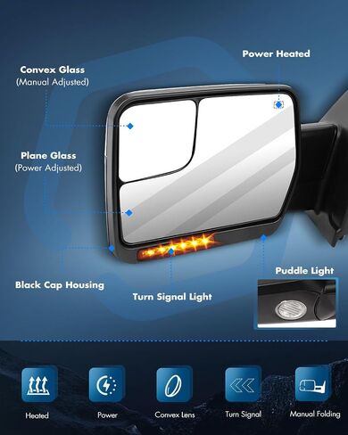 ECCPP Replacement fit for Ford for F-150 2004-2014 Passenger Chrome Towing Mirror Power Heated Puddle Light Turn Signal Right Side View in Saudi Arabia