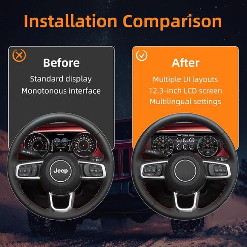 مجموعة لسيارة Jeep JL 2018-2023، عداد سرعة رقمي 12.3 بوصة مع شاشة HD 1920x720، استبدال لوحة أجهزة القياس لأداة ما بعد العلامة لمصارع Wranglerp in Kuwait
