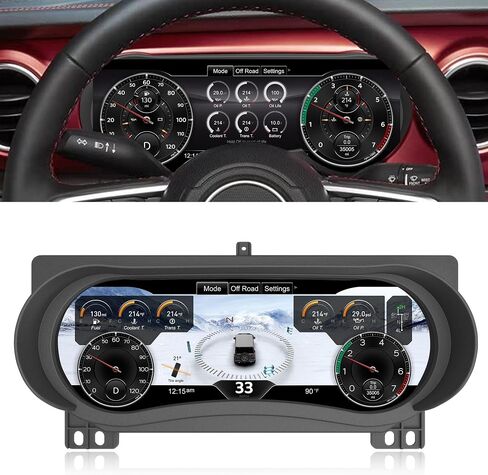 مجموعة لسيارة Jeep JL 2018-2023، عداد سرعة رقمي 12.3 بوصة مع شاشة HD 1920x720، استبدال لوحة أجهزة القياس لأداة ما بعد العلامة لمصارع Wranglerp in Kuwait