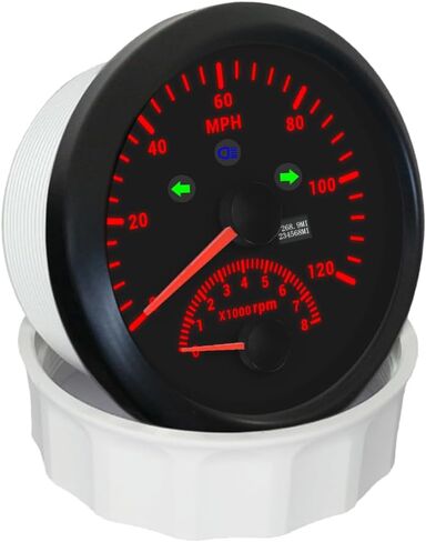 ELING 3 3/8'' Universal Speedometer GPS Gauge 0-120MPH Odometer with Tachometer 8000RPM Red Backlight 12V 24V for Truck RV Sailboat in Saudi Arabia