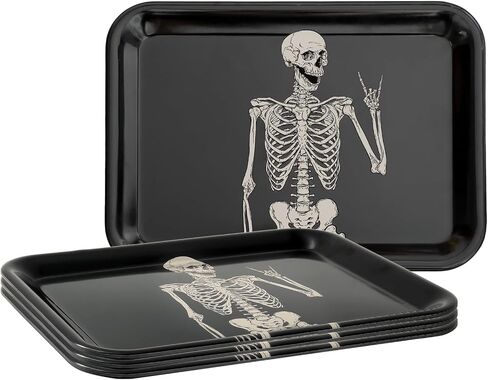 Whaline 3Pcs Halloween Serving Trays Black Skeleton Plastic Platter Serving Dishes for Party Sharing Snack Fruit Dessert Supplies in Saudi Arabia