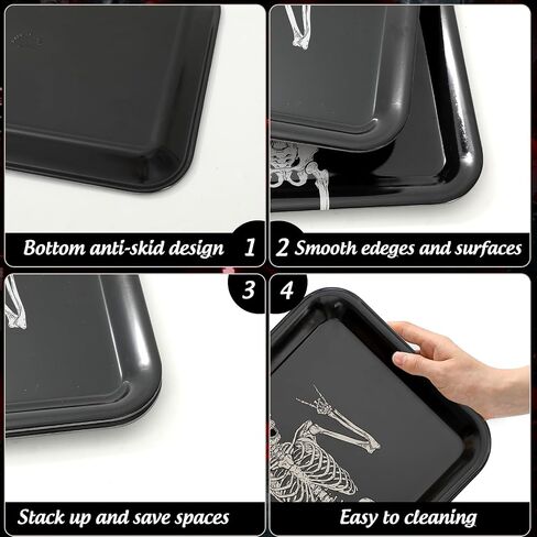 Whaline 3Pcs Halloween Serving Trays Black Skeleton Plastic Platter Serving Dishes for Party Sharing Snack Fruit Dessert Supplies in Saudi Arabia