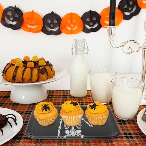 Whaline 3Pcs Halloween Serving Trays Black Skeleton Plastic Platter Serving Dishes for Party Sharing Snack Fruit Dessert Supplies in Saudi Arabia