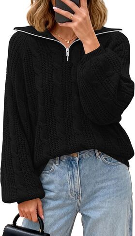 BTFBM Sweaters for Women Fall Fashion 2025 Loose Quarter Zip Pullover Collared Long Sleeve Cable Knit Winter Clothes in Saudi Arabia