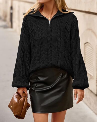 BTFBM Sweaters for Women Fall Fashion 2025 Loose Quarter Zip Pullover Collared Long Sleeve Cable Knit Winter Clothes in Saudi Arabia